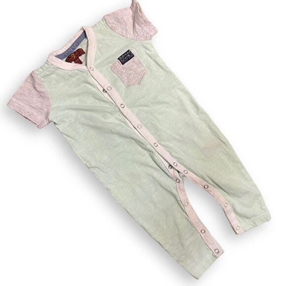7 For All Mankind Jumpsuit Baby Boy 3-6 Months Green One Piece Coverall Pocket - Picture 2 of 10